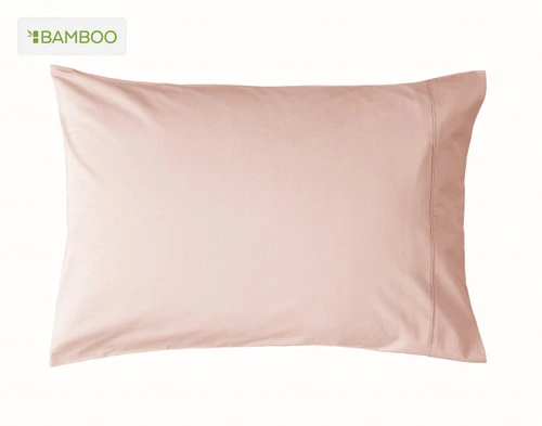 Front view of one of our Bamboo Cotton Pillowcase in Blush Pink sitting against a solid white background.