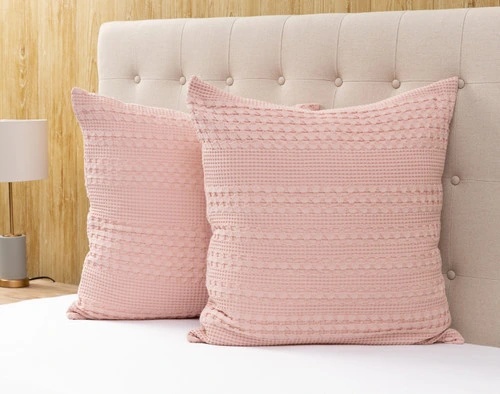 Euro Sham en coton gaufré - rose blush