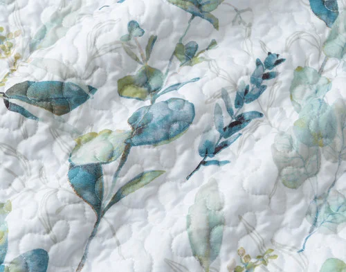 Close-up on our Ariel Coverlet Set to show its floral pattern surface.
