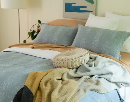 Aquatico Duvet Cover dressed over a king bed.