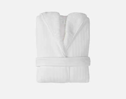 Our White Chenille Sherpa Bathrobe folded into a tidy square.