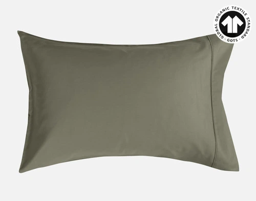 Front view of our Organic Cotton Pillowcases in Alligator, sitting against a blank white background.