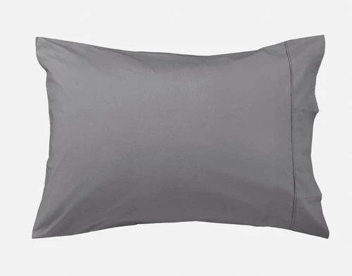 Front view of our Owl Grey Organic Cotton Percale Pillowcase sitting on a solid white background.