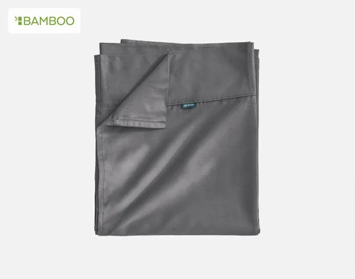 Our Deep Charcoal Bamboo Cotton Flat Sheet folded on white background.