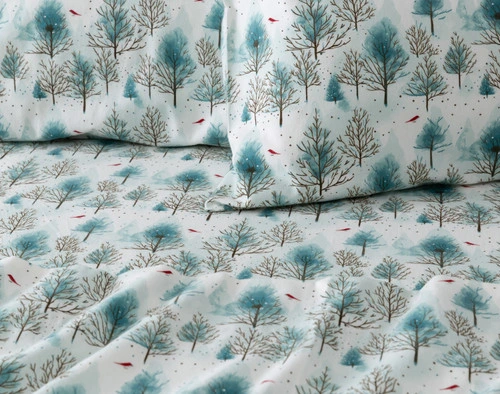 Close-up on the corners of a pillowcase of our Winterscape Organic Flannel Cotton Sheet Set.