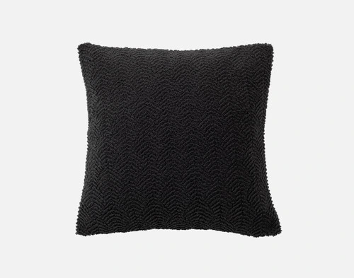 Front view of the soft, textured surface on our Ripple Boucle Square Cushion in Soot on a white background.