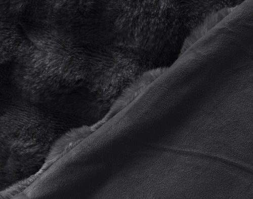 Folded side of our Bubble Faux Fur Throw in Soot to show its smooth velvet reverse.