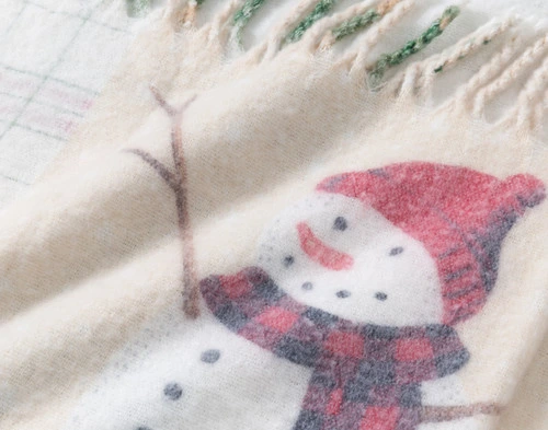 Close-up of the surface and fringed edge on our Snowman Mohair Throw.