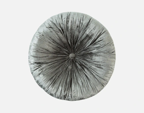 Top view of our Fir Pleated Velvet Round Cushion sitting on a solid white ground.