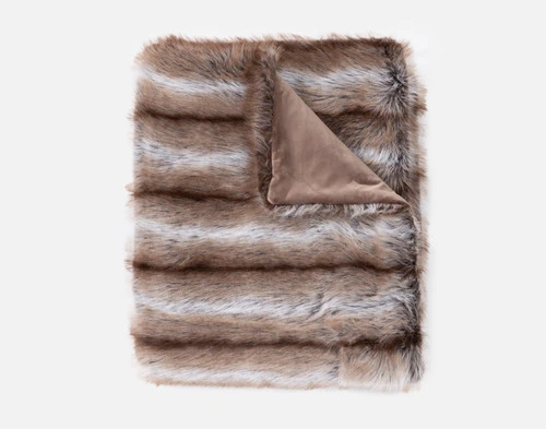 Top view of our Mink Sable Faux Fur Throw folded into a tidy square on a white backdrop.