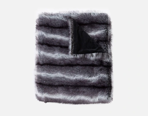 Top view of our Onyx Sable Faux Fur Throw folded into a tidy square on a white backdrop.