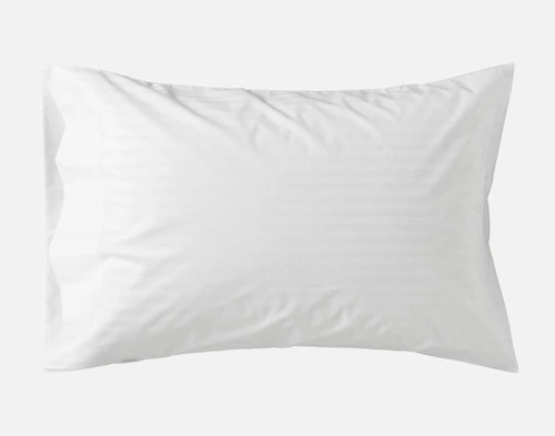 Front view of our Striped White Cotton Percale Blend Pillowcase on a solid white background.