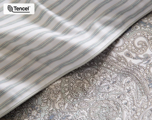 Close up of the Bayview Duvet Cover, showing both its main and reverse sides.