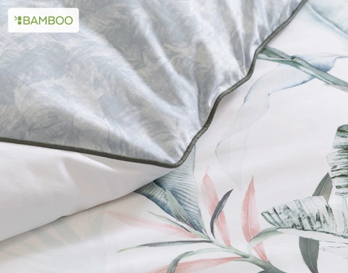 Close-up of the piped edge on the side of our Yolanda Duvet Cover.