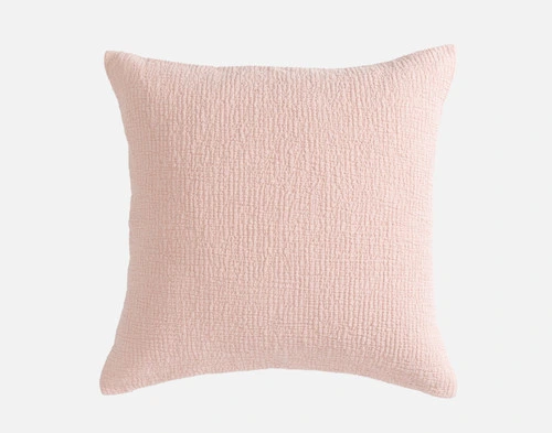 Front view of the Crinkle Euro Sham in Peony on a white background.