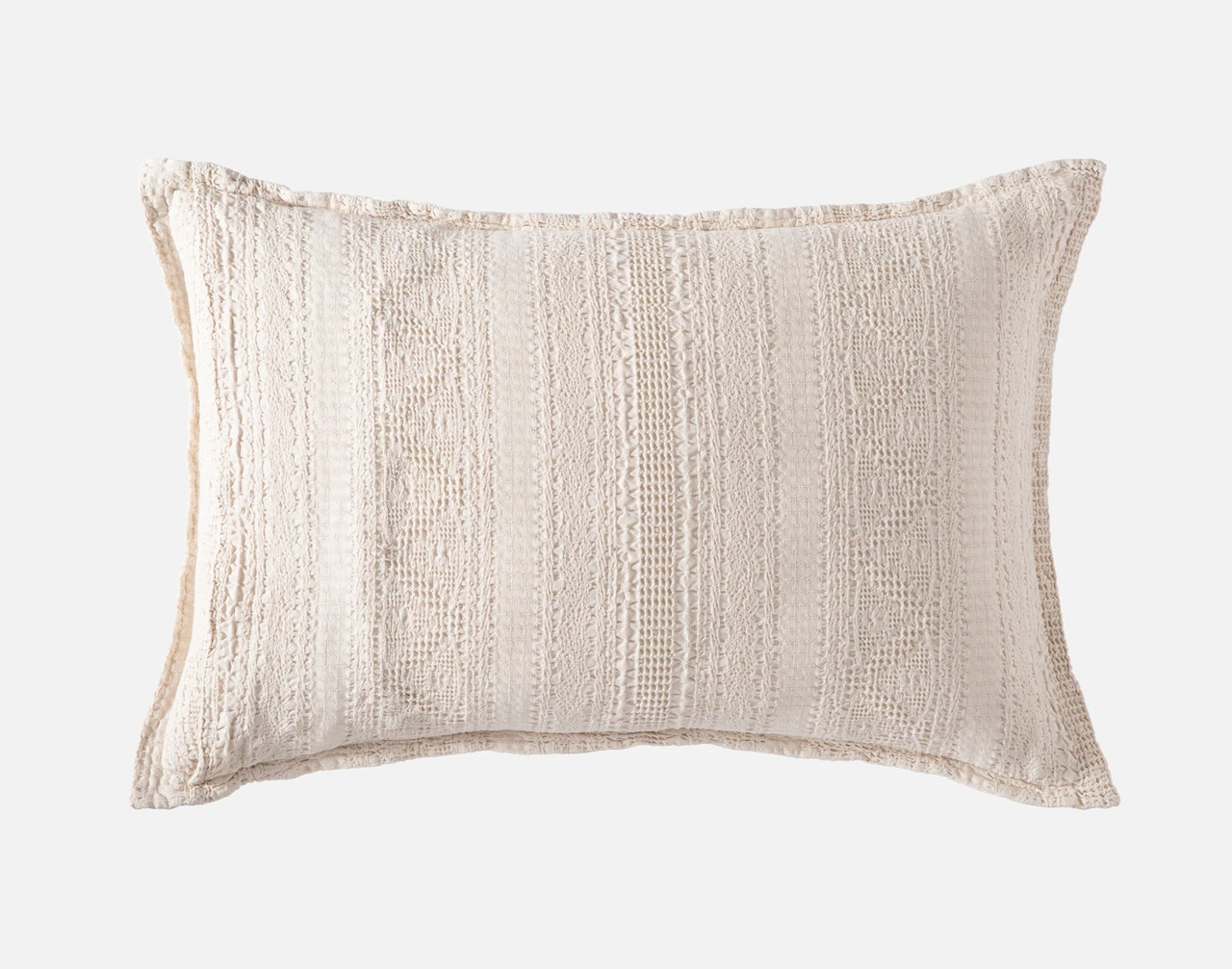 Front side of our Rustico Pillow Sham sitting on a solid white backdrop.