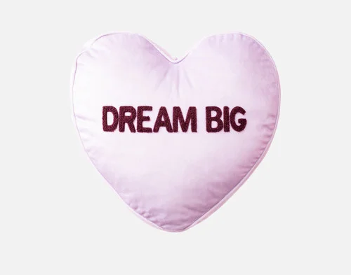 Front view of our Dream Big Candy Heart Cushion.