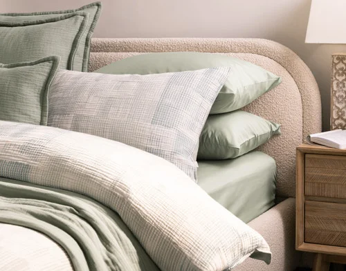 Angled view of our Palette Pillow Shams to show their rich textural surface.