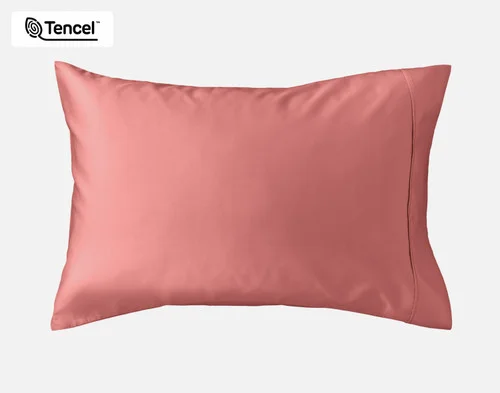 Our Eucalyptus Luxe TENCEL™ Lyocell Pillowcase in Raspberry Ice against a white background.