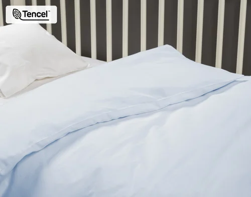 Closer view of our Crib-Sized Eucalyptus Luxe Duvet Cover in Blue Chalk.