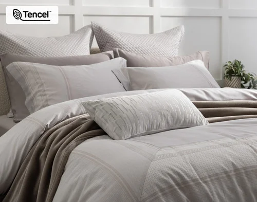 Angled view of our Renley collection dressing the head of a bed.