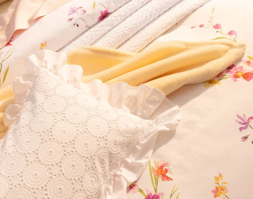 Close view of our Delicata Boudoir Pillow Cover with our Delicata collection.