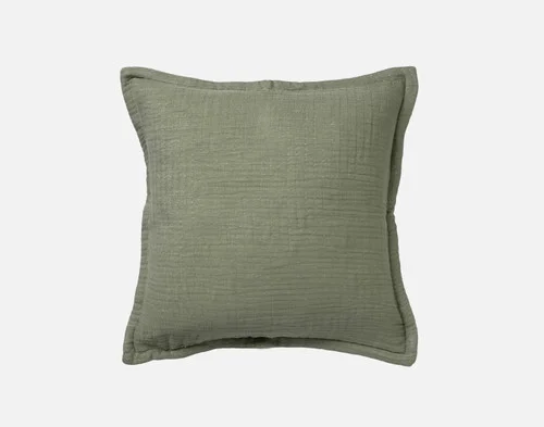 Our Bamboo Gauze Square Cushion Cover in Leaf on a white background.