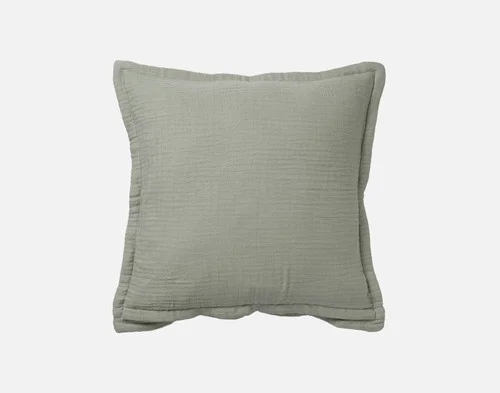 The reverse side of our Bamboo Gauze Square Cushion Cover in Leaf on a white background.