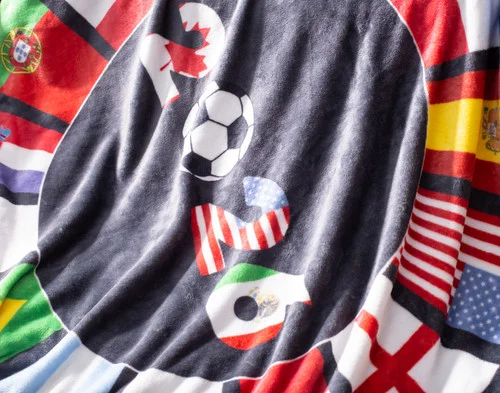 Close-up on the bold flag design on our World Cup Fleece Throw.
