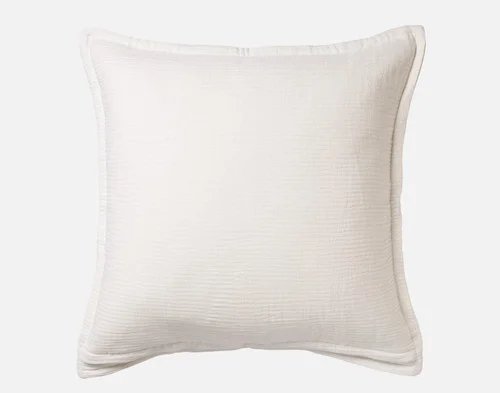 The reverse side of our Bamboo Gauze Euro Sham in Bone against a white background.