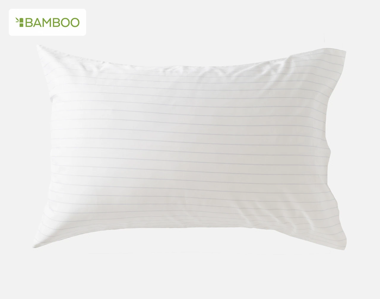 Front view of our Bamboo Cotton Pillowcases in Ocean Stripe resting on a bed with coordinating sheeting.