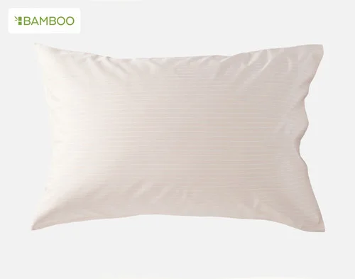 Our Bamboo Cotton Pillowcase in Sandy Stripe against a white background.