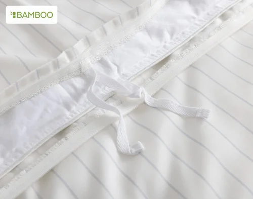 Inner duvet tie and zipper enclosure on our Ocean Stripe Bamboo Cotton Duvet Cover.