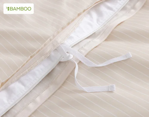 Inner duvet tie and zipper enclosure on our Sandy Stripe Bamboo Cotton Duvet Cover.