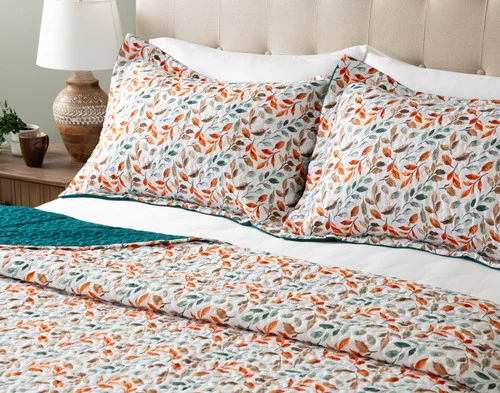 Angled view of the coordinating pillow shams from our Autumn Drift Coverlet Set.