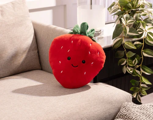 Our Strawberry Cushion on a couch.