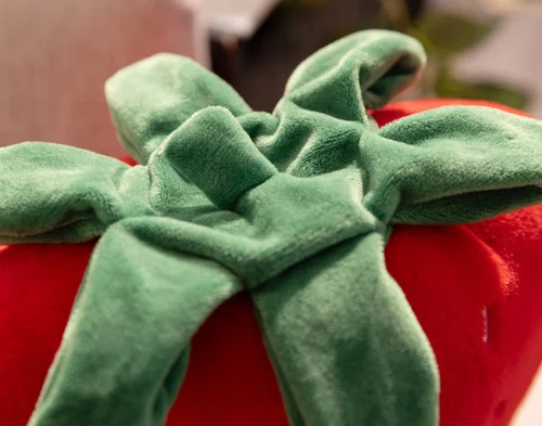The top of our Strawberry Cushion showing the green stem and leaves.