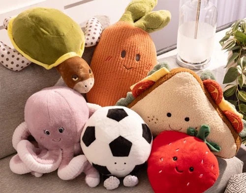 Our Strawberry Cushion alongside all our other shape cushions.