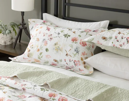 Angled view of our pillow shams from our Rosalia Cotton Quilt Set.