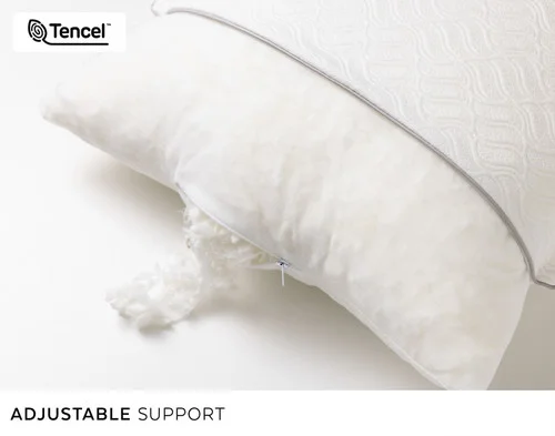 Close up on the open case of our Deep Sleep Shredded Memory Foam & Lyocell Pillow showing the interior of the pillow.