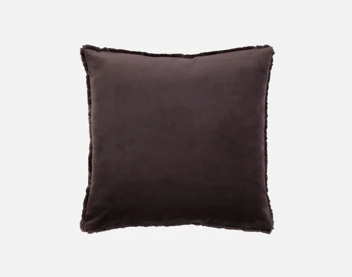 Reverse view of our Espresso Poodle Faux Fur Square Cushion.