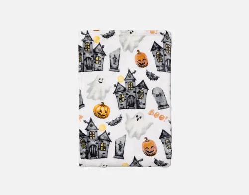 Our Haunted Mansion Halloween Fleece Throw folded into a square.