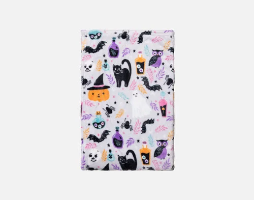 Our Midnight Mischief Halloween Fleece Throw folded into a square.