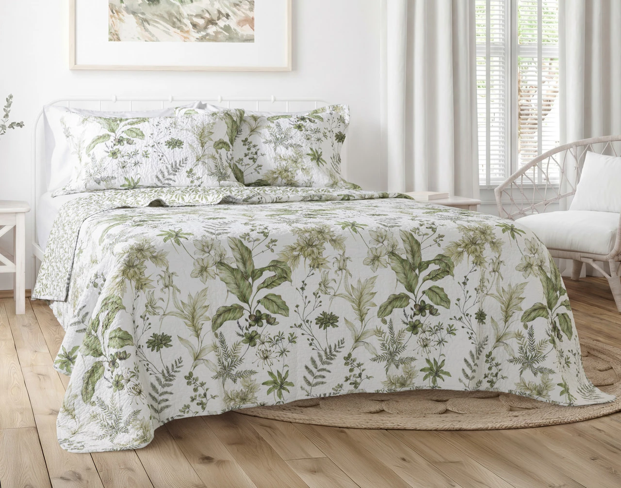 Angled view of our Verdelle Cotton Quilt Set in a well-lit room.