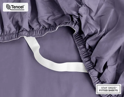 Underside of our Eucalyptus Luxe Sheet Set in Purple Basil to show its Stay Snug elastics.