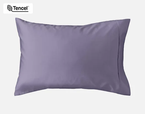 Our Eucalyptus Luxe Pillowcase in Purple Basil sitting against a white background.