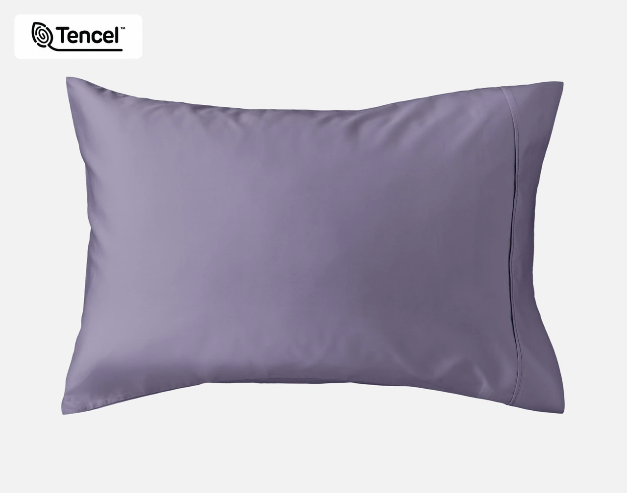 Our Eucalyptus Luxe Pillowcase in Purple Basil sitting against a white background.