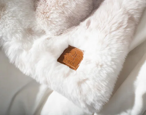 Close up on the corner of our Animal Faux Fur Throw - Snow Leopard.