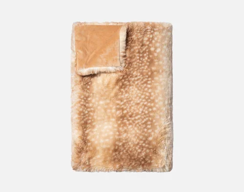 Our Animal Faux Fur Throw - Fawn folded into a rectangle against a white background.