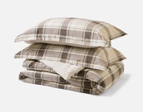 Full contents of our Timberline Cotton Flannel Comforter Set folded and stacked.